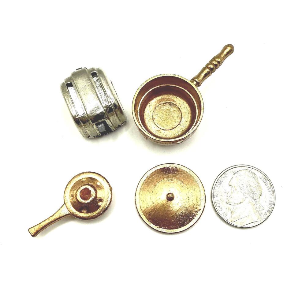 Vintage Dollhouse Miniature Cookware Copper & Brass Pots, Pans, Lids, 1:12 Scale